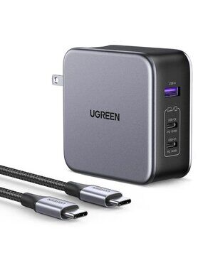 140W GaN USB-C Laptop Charger, 3-Port PD Fast Charging Station, Compact